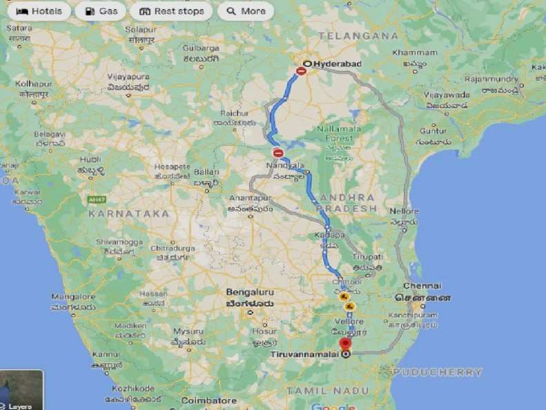 Hyderabad to Arunachalam Distance